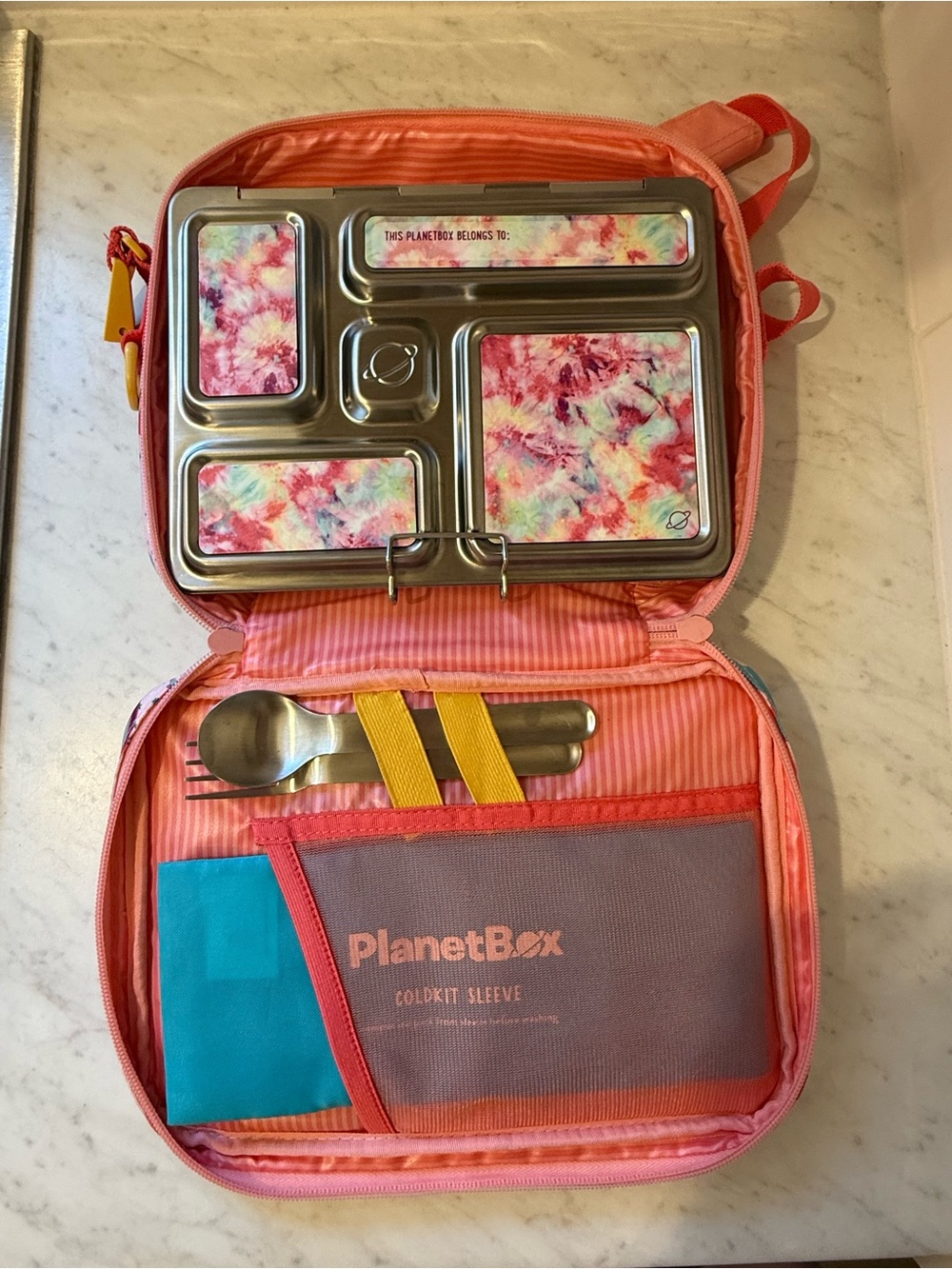 Planetbox Stainless Steel Bento Lunchbox Set with Coral Bag and Tie-Dye bundle